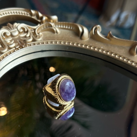 Anil Bold Amethyst Stone Gold Electroplated Ring – Statement Jewelry - Picture 6 of 7